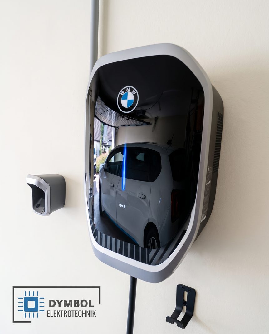 BMW Wallbox Professional nach der Montage in einer Kundengarage – installiert von Dymbol Elektrotechnik